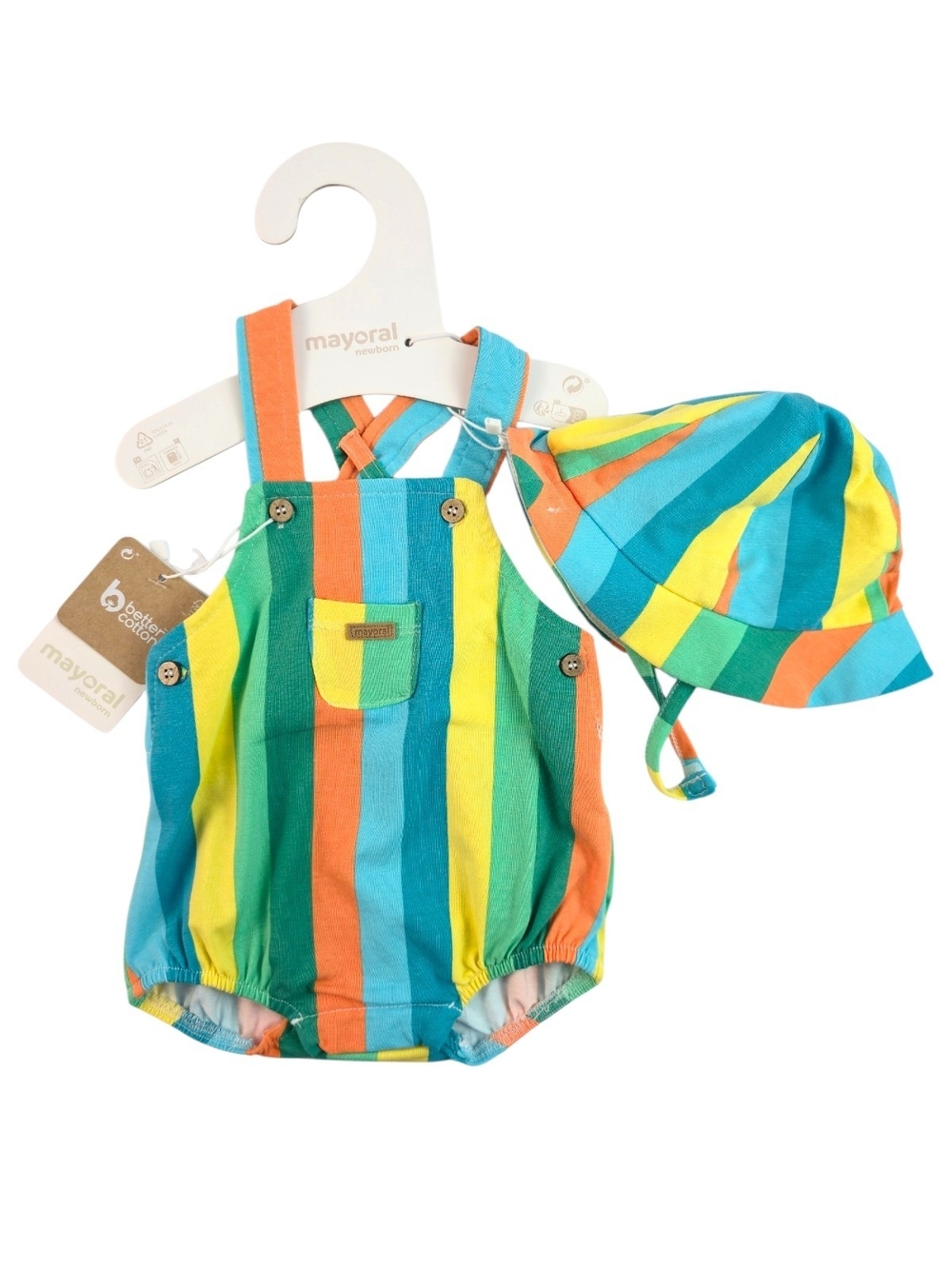 Mayoral Newborn, Multicolor Stripes Baby Romper with Hat, 1-2M